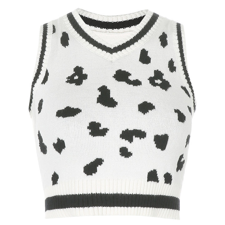 Damer söt stickad crop-top med lekfullt leopardmönster Mirla-Eva Jonsson