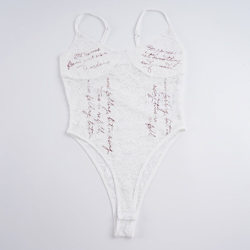 Damer spets bodysuit med eleganta skrivningar Mirla-Eva Jonsson