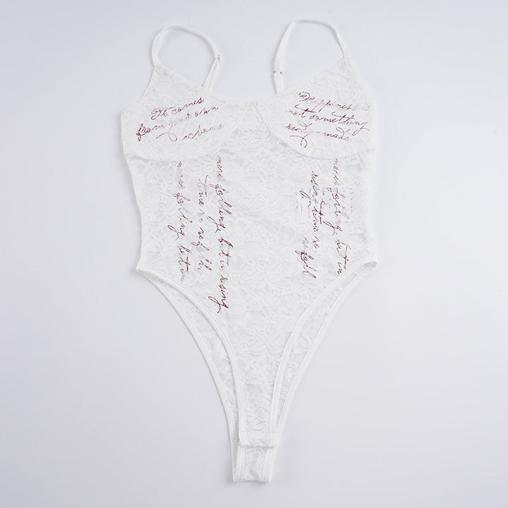 Damer spets bodysuit med eleganta skrivningar Mirla-Eva Jonsson