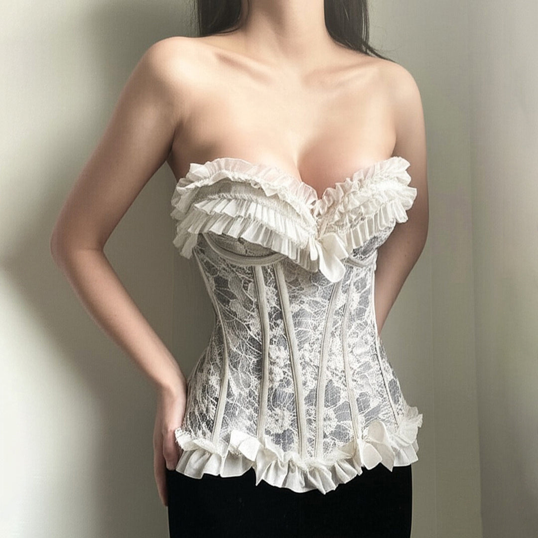 Damer spets-bustier med volangdetaljer Mirla-Eva Jonsson