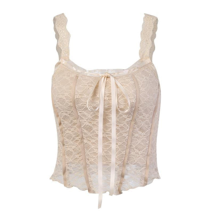 Damer spets-crop-top med dekorativa band och fina detaljer Mirla-Eva Jonsson