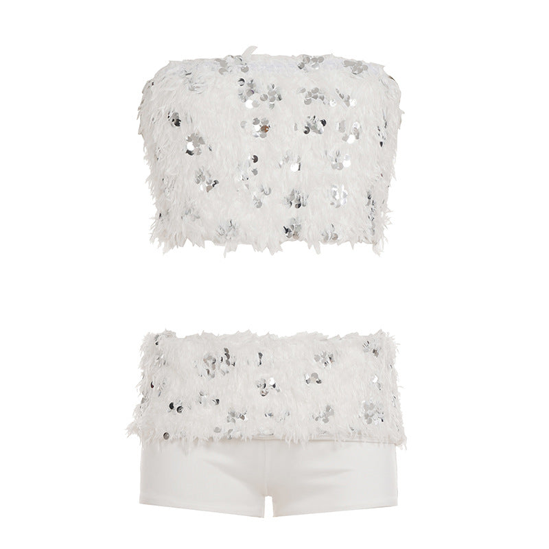 Damer spets-crop-top med glittrande paljetter Mirla-Eva Jonsson