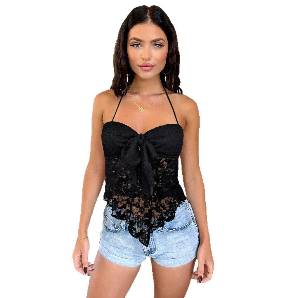 Damer spetstång-bustier med bindband och transparent design Mirla-Eva Jonsson