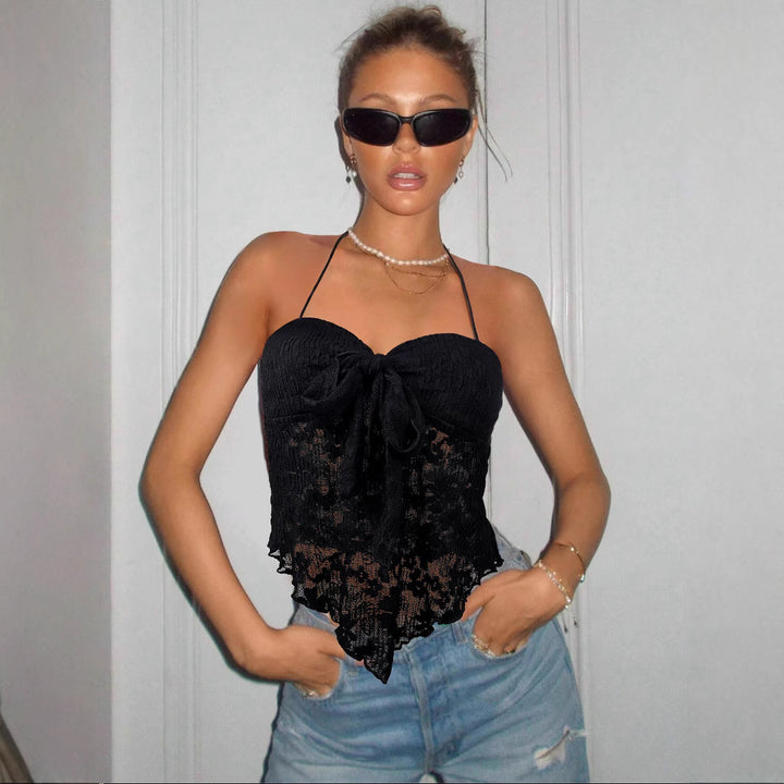 Damer spetstång-bustier med bindband och transparent design Mirla-Eva Jonsson