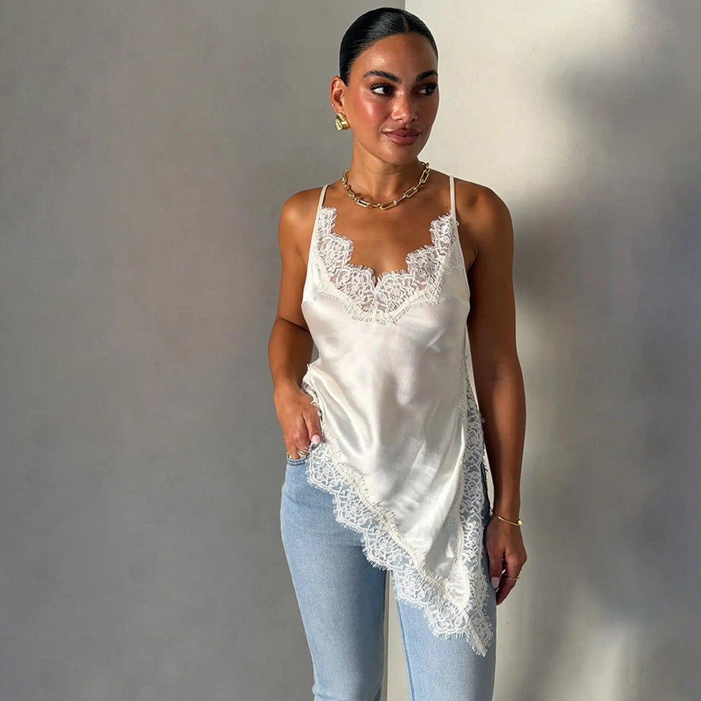 Damer spetstopp med asymmetrisk skärning och tunna band Mirla-Eva Jonsson