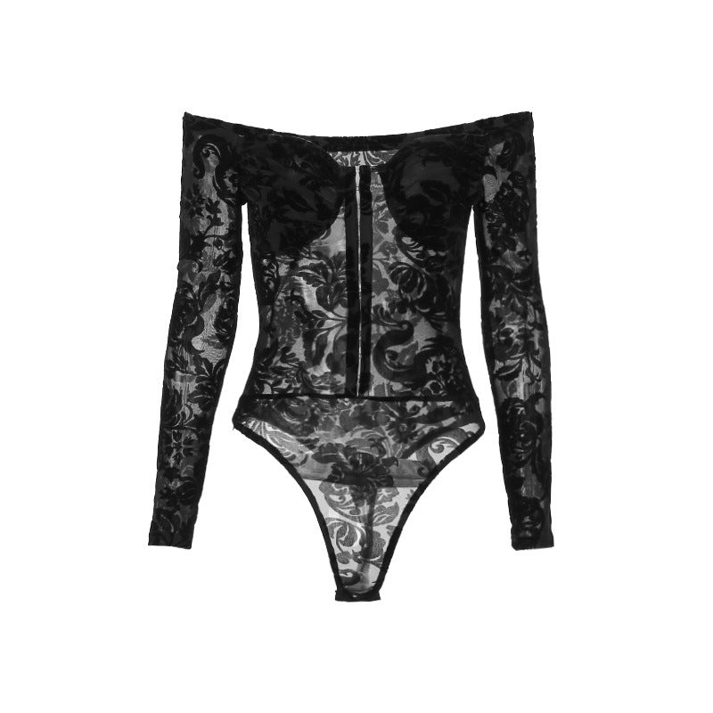 Damer spetstopp med off-shoulder design och långa ärmar Mirla-Eva Jonsson