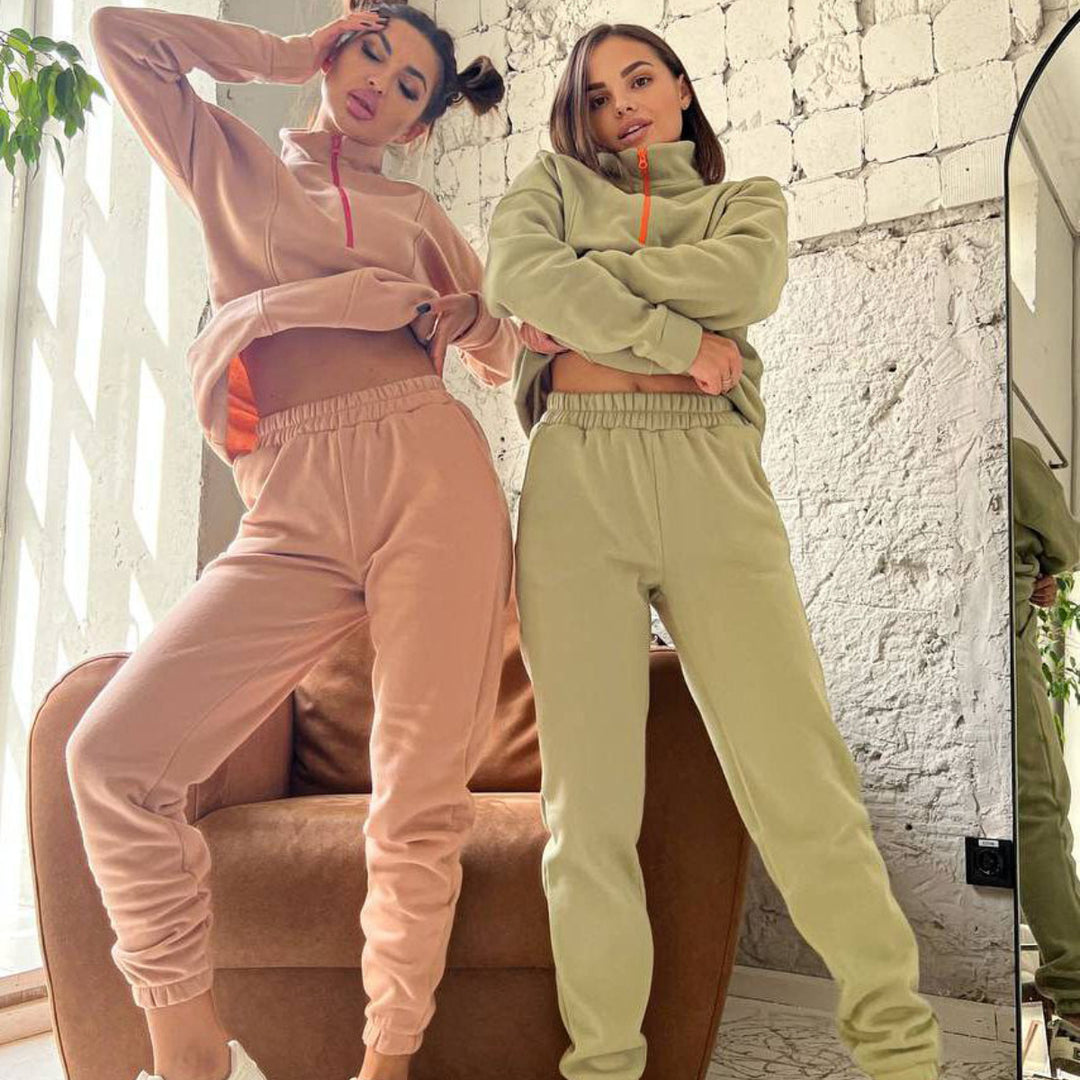 Damer sportig Fleece-joggingdräkt med ståkrage Eva Jonsson-Eva Jonsson