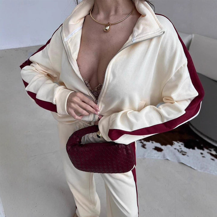 Damer sportig fleece-hoodie och avslappnade byxor set Eva Jonsson-Eva Jonsson