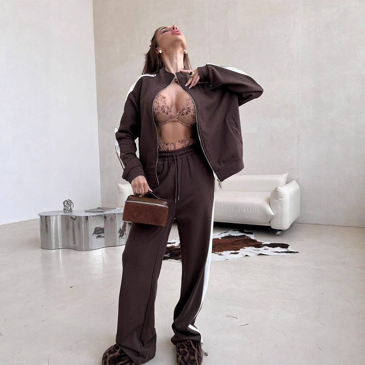 Damer sportig fleece-hoodie och avslappnade byxor set Eva Jonsson-Eva Jonsson
