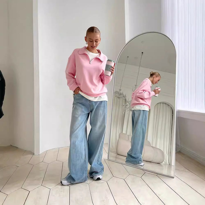 Damer sportig fleece-tröja med kort dragkedja Eva Jonsson-Eva Jonsson