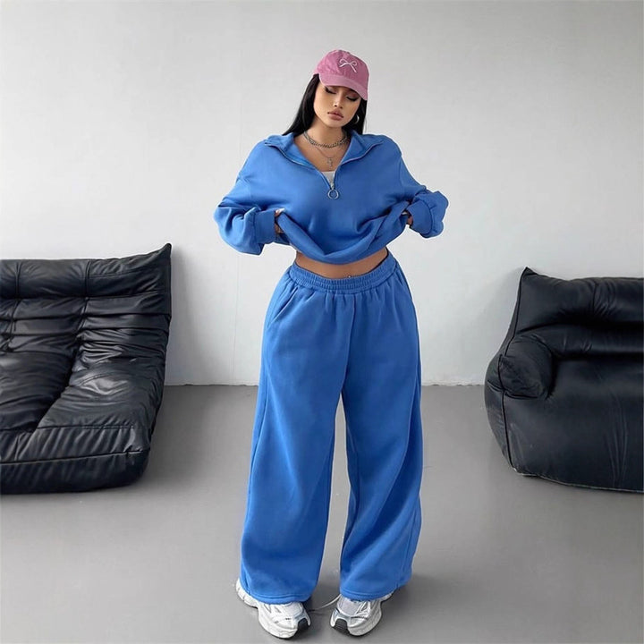 Damer sportig fleecedress set med hög krage och lös passform Mirla-Eva Jonsson