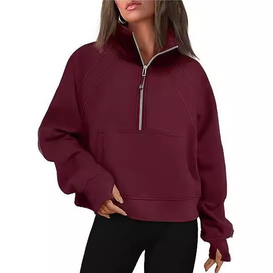 Damer sportig hoodie med kort dragkedja och praktisk känguruficka Eva Jonsson-Eva Jonsson