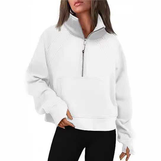 Damer sportig hoodie med kort dragkedja och praktisk känguruficka Eva Jonsson-Eva Jonsson