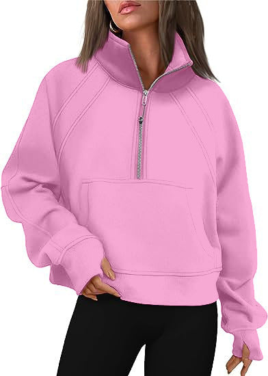 Damer sportig hoodie med kort dragkedja och praktisk känguruficka Eva Jonsson-Eva Jonsson