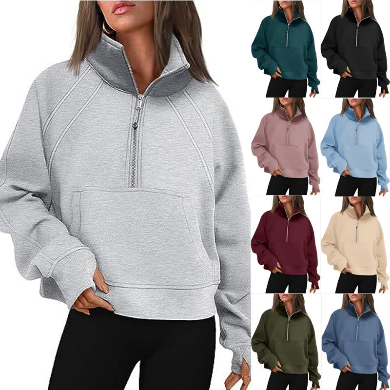 Damer sportig hoodie med kort dragkedja och praktisk känguruficka Eva Jonsson-Eva Jonsson
