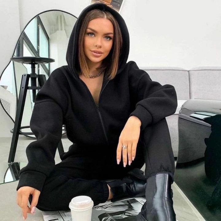 Damer sportig hoodie-set med elastisk midja och huva Mirla-Eva Jonsson