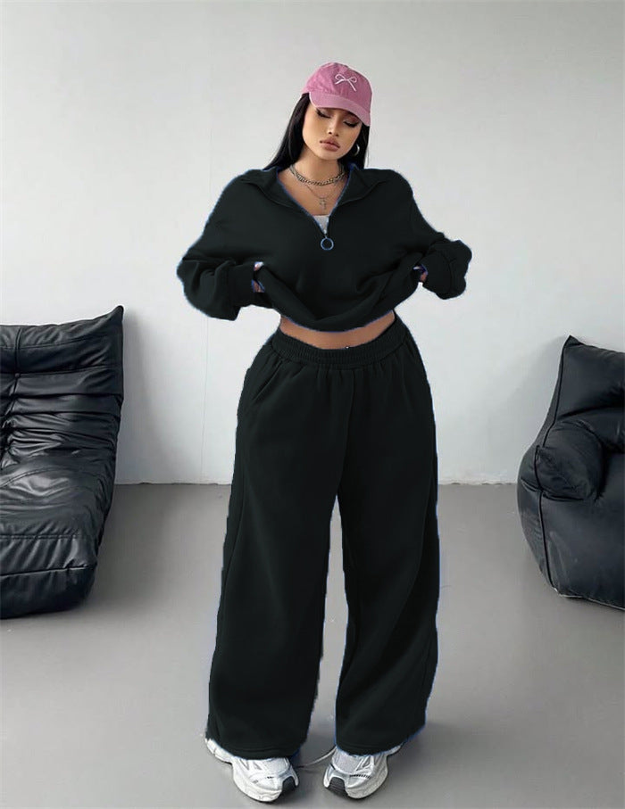 Damer sportig och avslappnad fleece-set med halv dragkedja Eva Jonsson-Eva Jonsson
