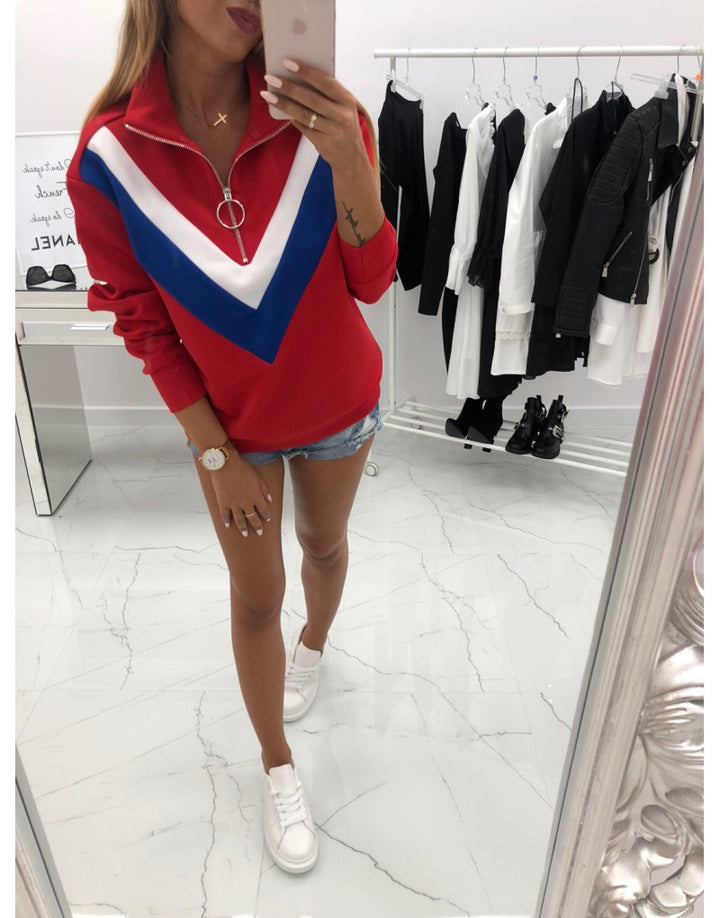 Damer sportig sweatshirt med trendig V-hals och stiliga färgblockdetaljer Mirla-Eva Jonsson