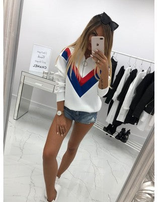 Damer sportig sweatshirt med trendig V-hals och stiliga färgblockdetaljer Mirla-Eva Jonsson