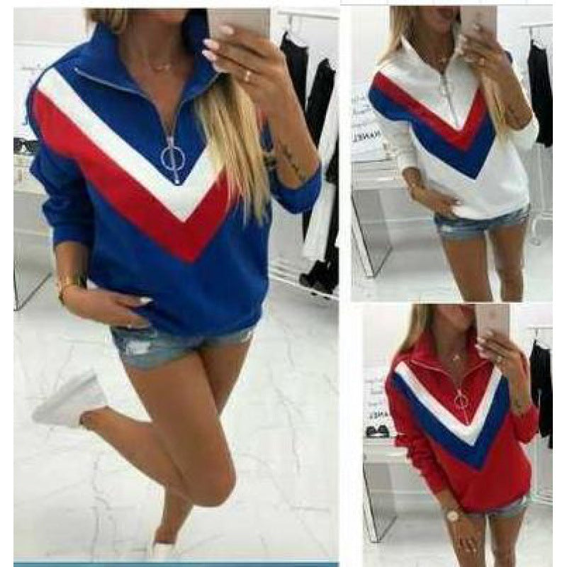 Damer sportig sweatshirt med trendig V-hals och stiliga färgblockdetaljer Mirla-Eva Jonsson