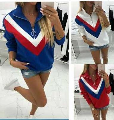 Damer sportig sweatshirt med trendig V-hals och stiliga färgblockdetaljer Mirla-Eva Jonsson