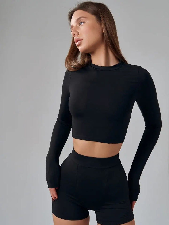 Damer sportigt crop-top med lång ärm och tumhål Eva Jonsson-Eva Jonsson