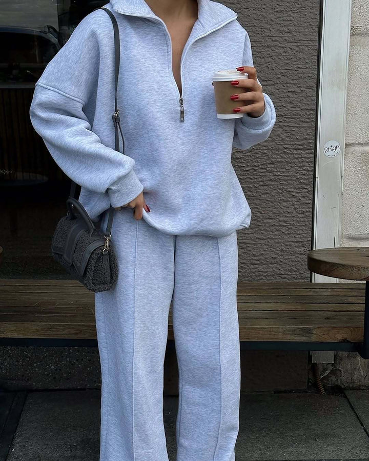 Damer sportigt fleeceloungewear-set med hög krage och dragkedja Eva Jonsson-Eva Jonsson
