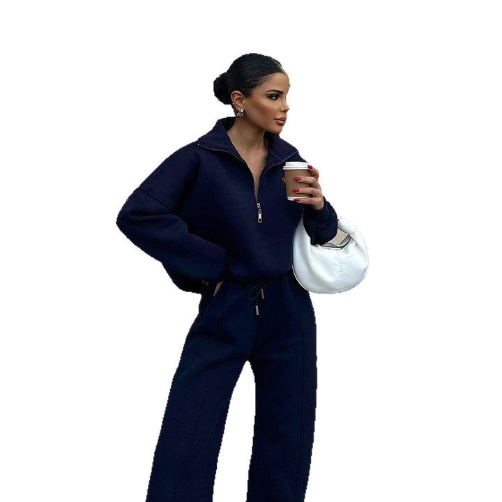 Damer sportigt fleeceloungewear-set med hög krage och dragkedja Eva Jonsson-Eva Jonsson
