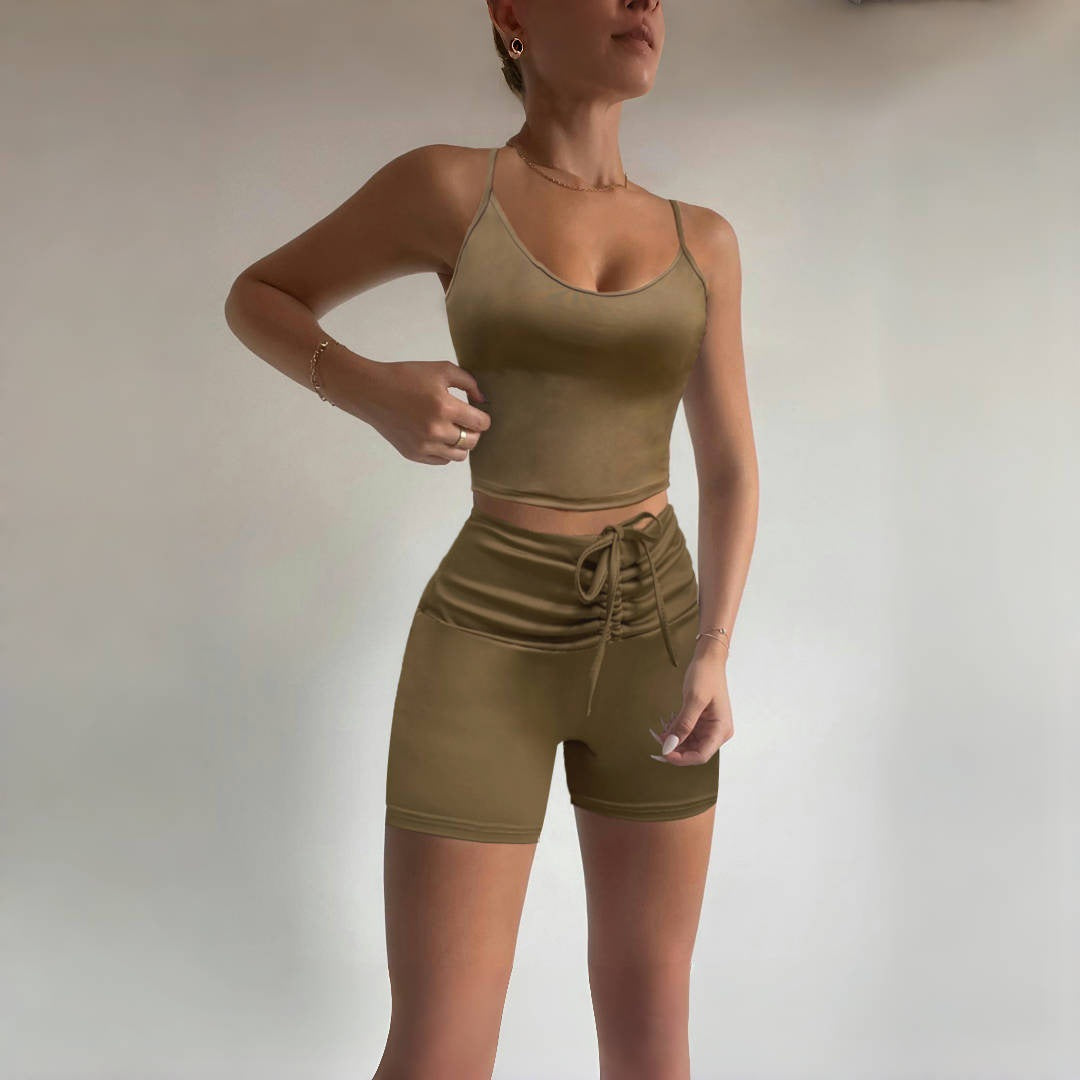 Damer sportigt topp- och shorts-set med justerbar midja och elastiskt material Mirla-Eva Jonsson