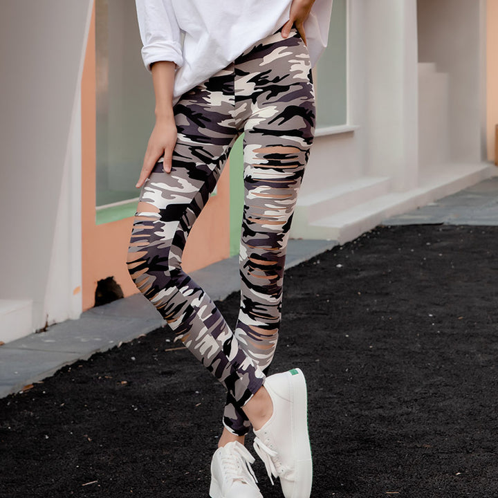 Damer sportleggings med camouflage-mönster och skärningsdetaljer Eva Jonsson-Eva Jonsson