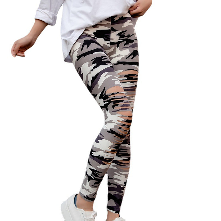 Damer sportleggings med camouflage-mönster och skärningsdetaljer Eva Jonsson-Eva Jonsson