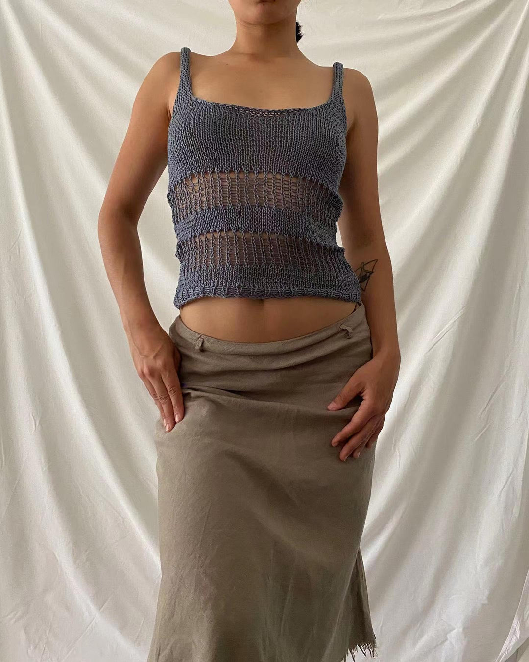Damer stickad Crop-Top med luftig nätstruktur Mirla-Eva Jonsson