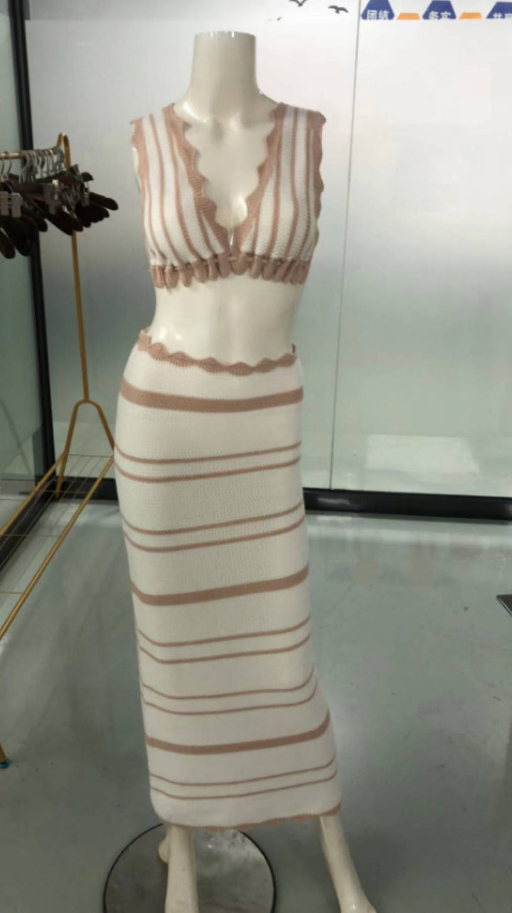 Damer stickad Crop-Top och Maxi-Kjol Set Mirla-Eva Jonsson