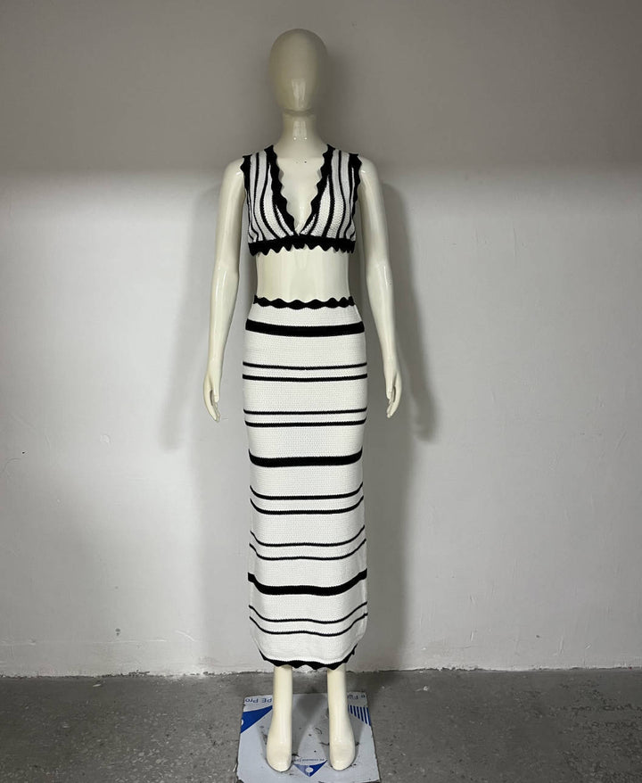 Damer stickad Crop-Top och Maxi-Kjol Set Mirla-Eva Jonsson