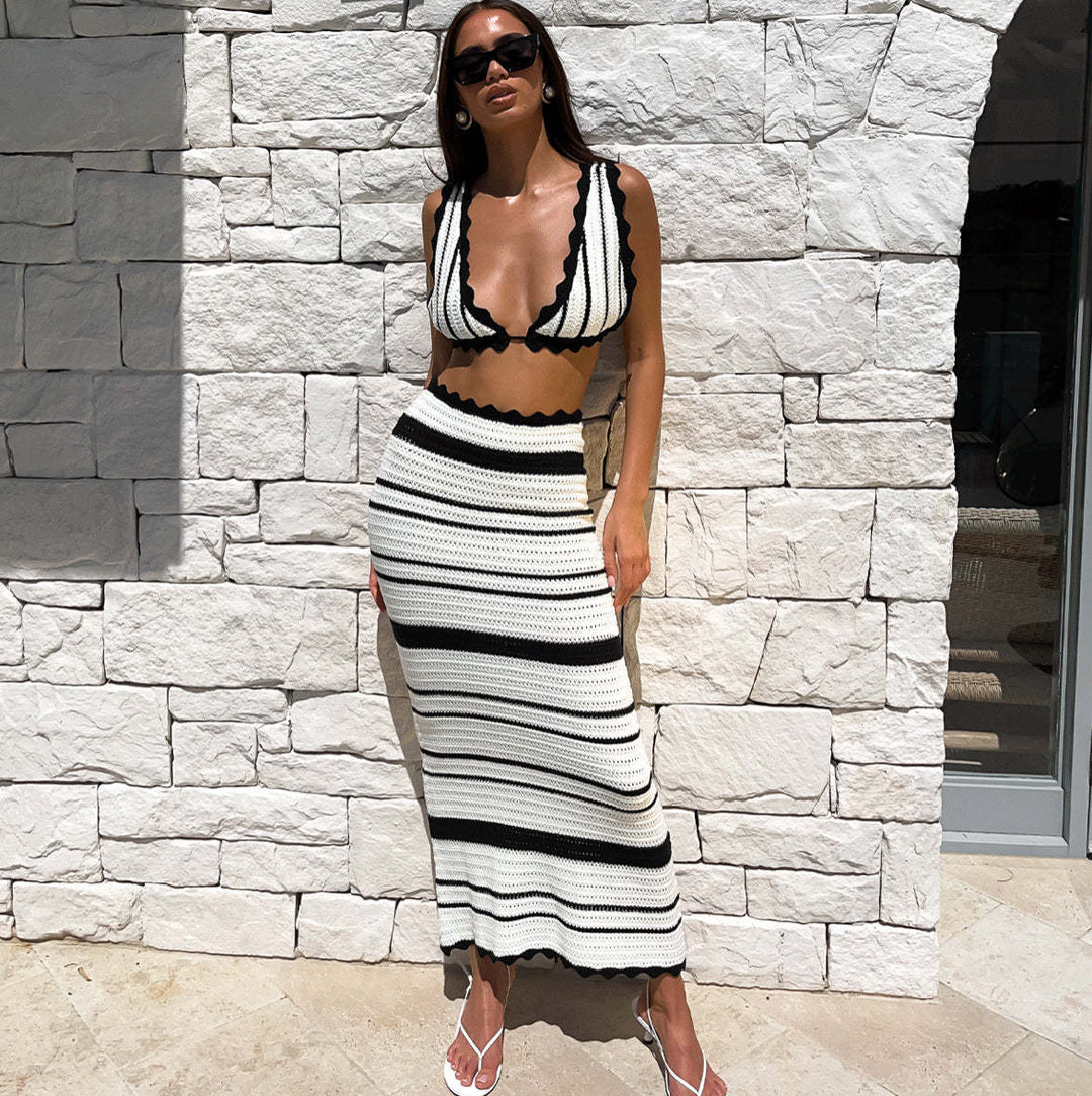 Damer stickad Crop-Top och Maxi-Kjol Set Mirla-Eva Jonsson