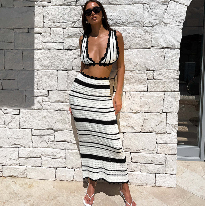 Damer stickad Crop-Top och Maxi-Kjol Set Mirla-Eva Jonsson