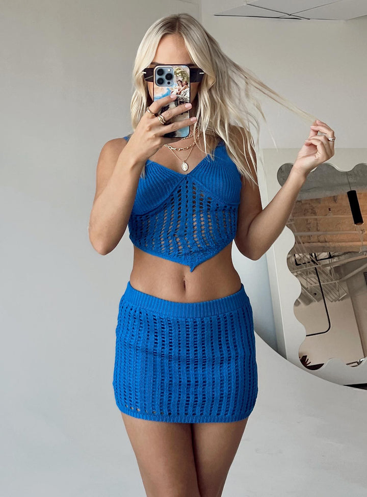 Damer stickad Crop-top och minikjol-set Mirla-Eva Jonsson