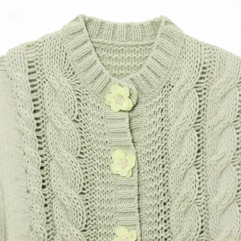 Damer stickad cardigan med blommiga knappar Eva Jonsson-Eva Jonsson