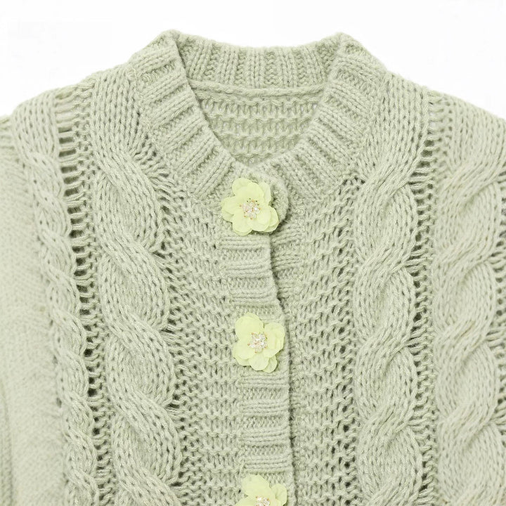Damer stickad cardigan med blommiga knappar Eva Jonsson-Eva Jonsson