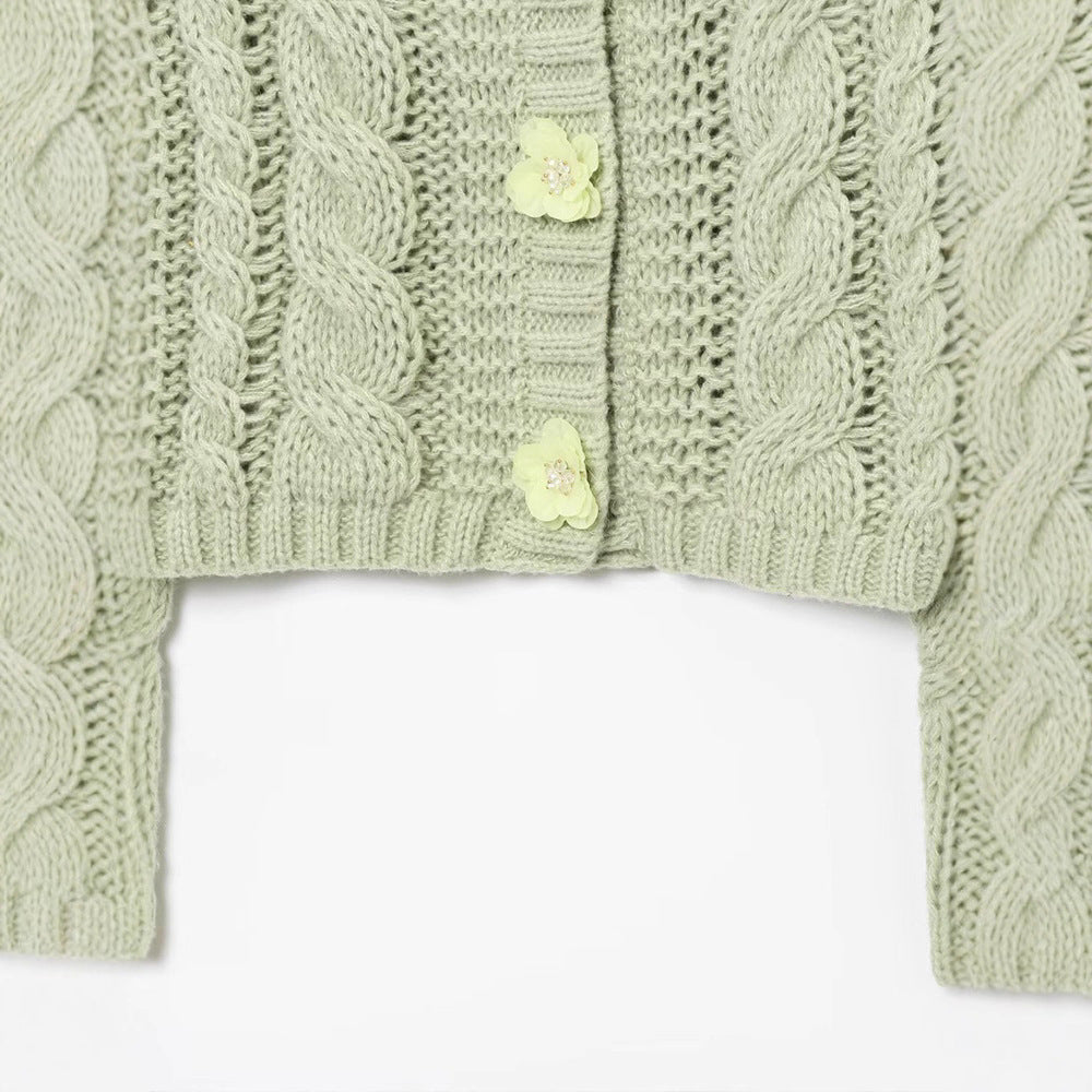 Damer stickad cardigan med blommiga knappar Eva Jonsson-Eva Jonsson