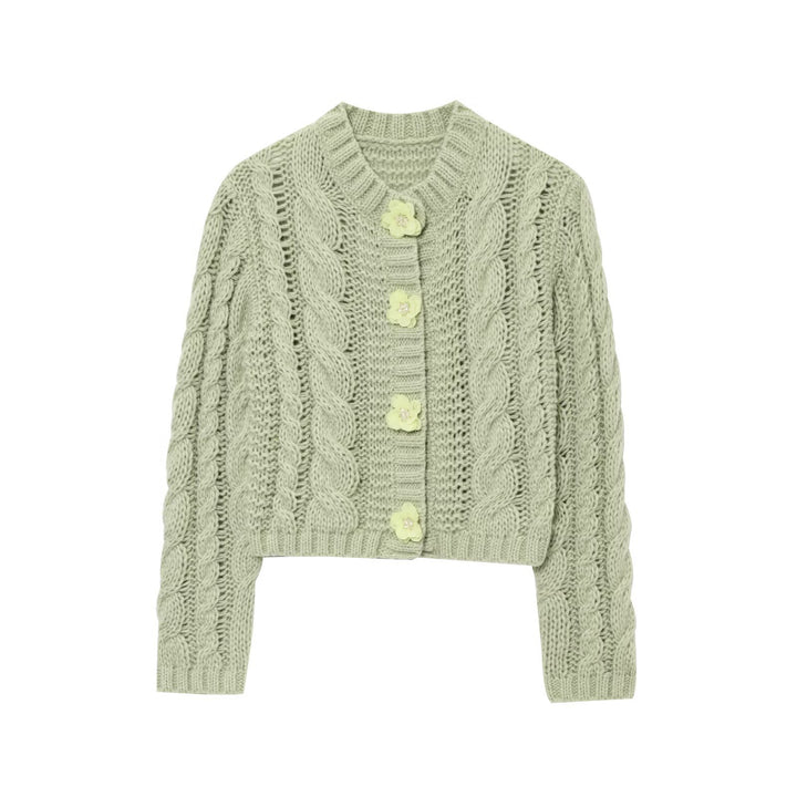 Damer stickad cardigan med blommiga knappar Eva Jonsson-Eva Jonsson