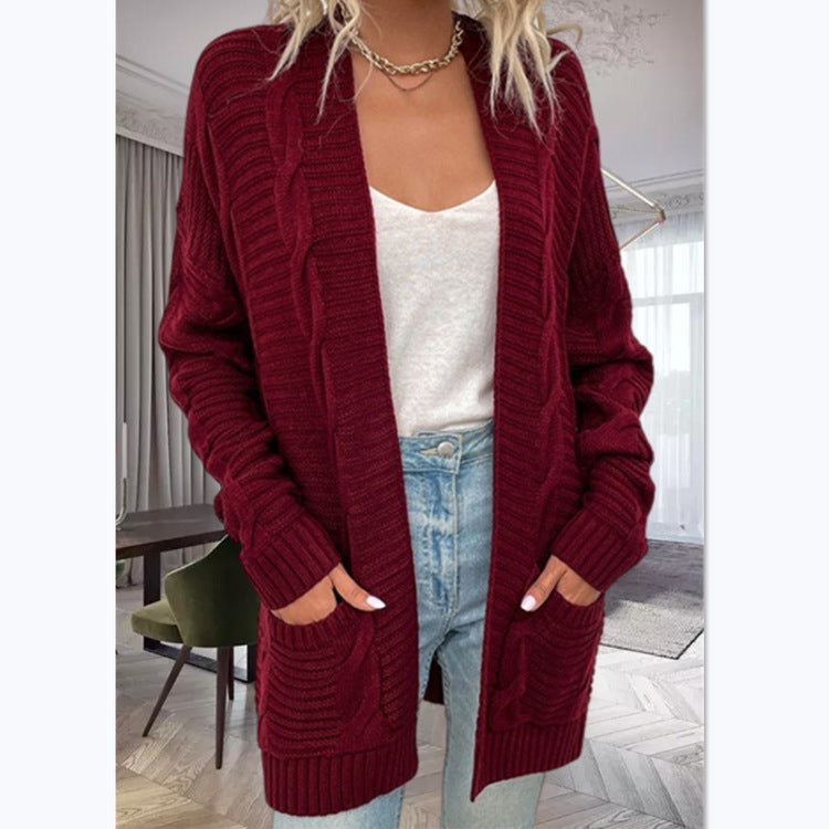 Damer stickad cardigan med strukturerad design och stora fickor Eva Jonsson-Eva Jonsson