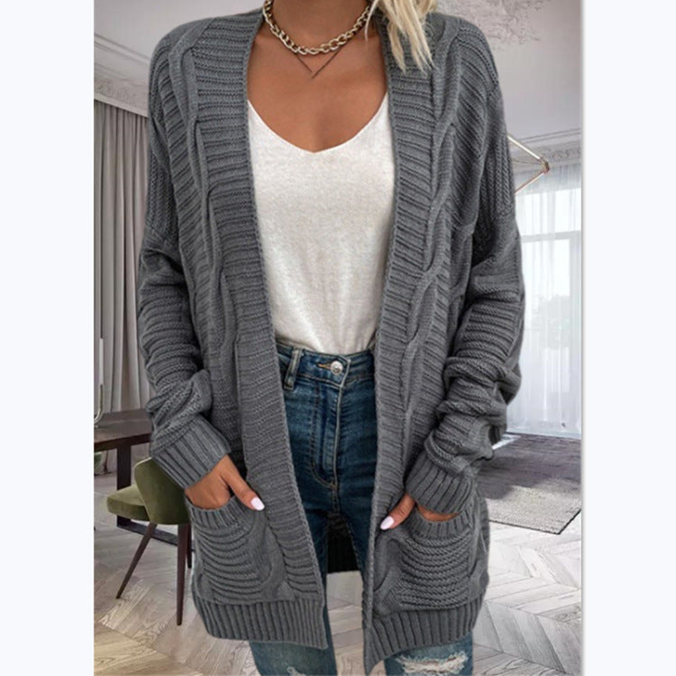 Damer stickad cardigan med strukturerad design och stora fickor Eva Jonsson-Eva Jonsson