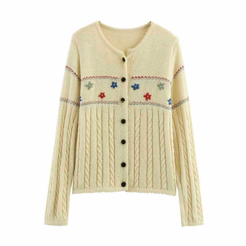 Damer stickad, elegant cardigan med blommönster och knapprar detaljer Mirla-Eva Jonsson