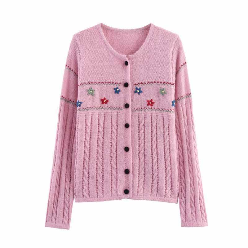Damer stickad, elegant cardigan med blommönster och knapprar detaljer Mirla-Eva Jonsson