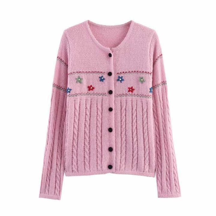 Damer stickad, elegant cardigan med blommönster och knapprar detaljer Mirla-Eva Jonsson