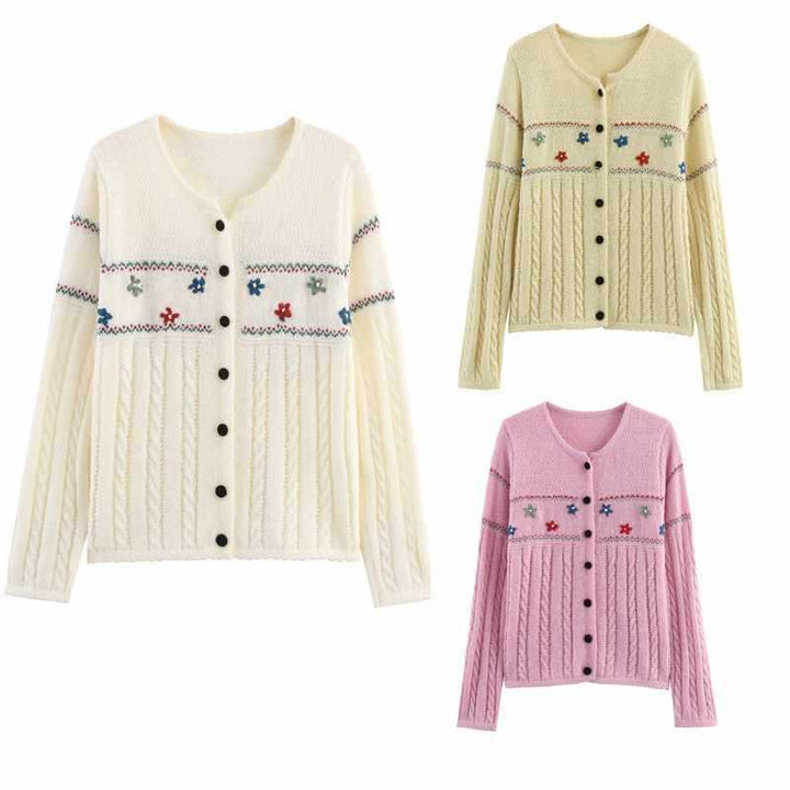 Damer stickad, elegant cardigan med blommönster och knapprar detaljer Mirla-Eva Jonsson