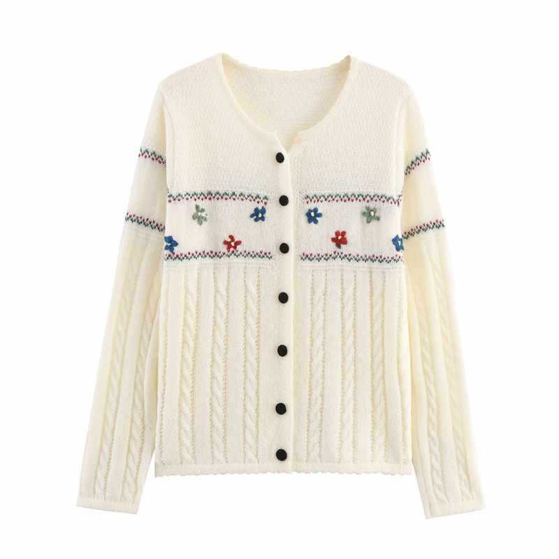 Damer stickad, elegant cardigan med blommönster och knapprar detaljer Mirla-Eva Jonsson