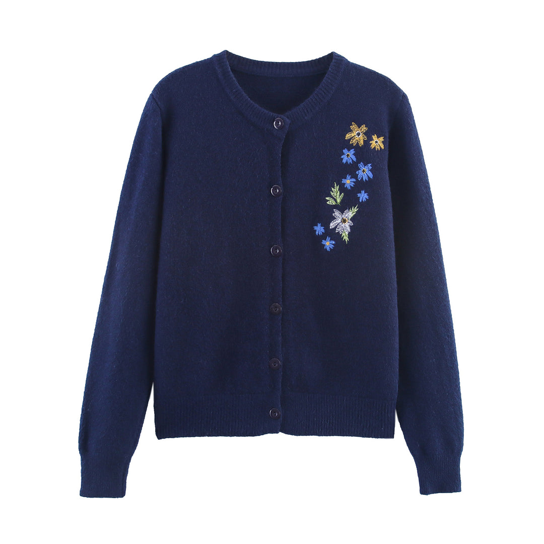 Damer stickad jacka med blommönster broderi Mirla-Eva Jonsson