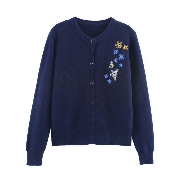 Damer stickad jacka med blommönster broderi Mirla-Eva Jonsson